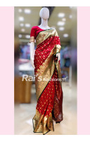Premium Quality Red Satin Katan Banarasi Saree With All Over Traditional Banarasi Butta Weaving Work And Contrast Color Border With Highlighted Red Butta Work (NDR4)